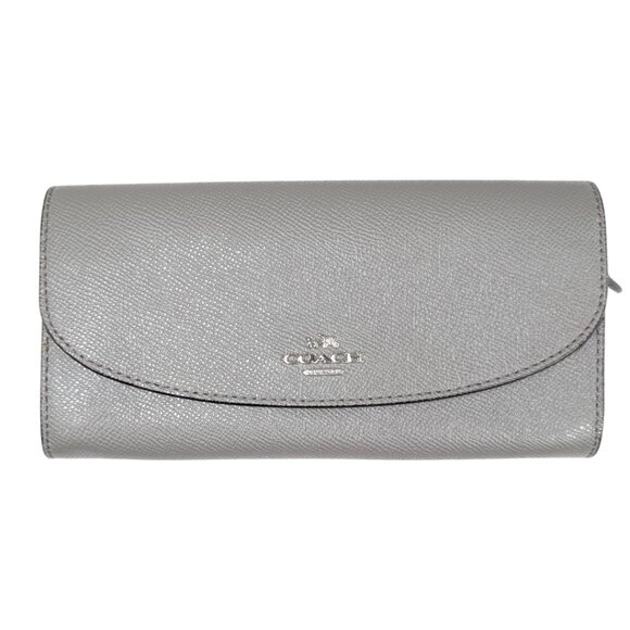 Coach Gray Crossgrain Leather Slim Envelope Folding Continental Wallet - Picture 1 of 9